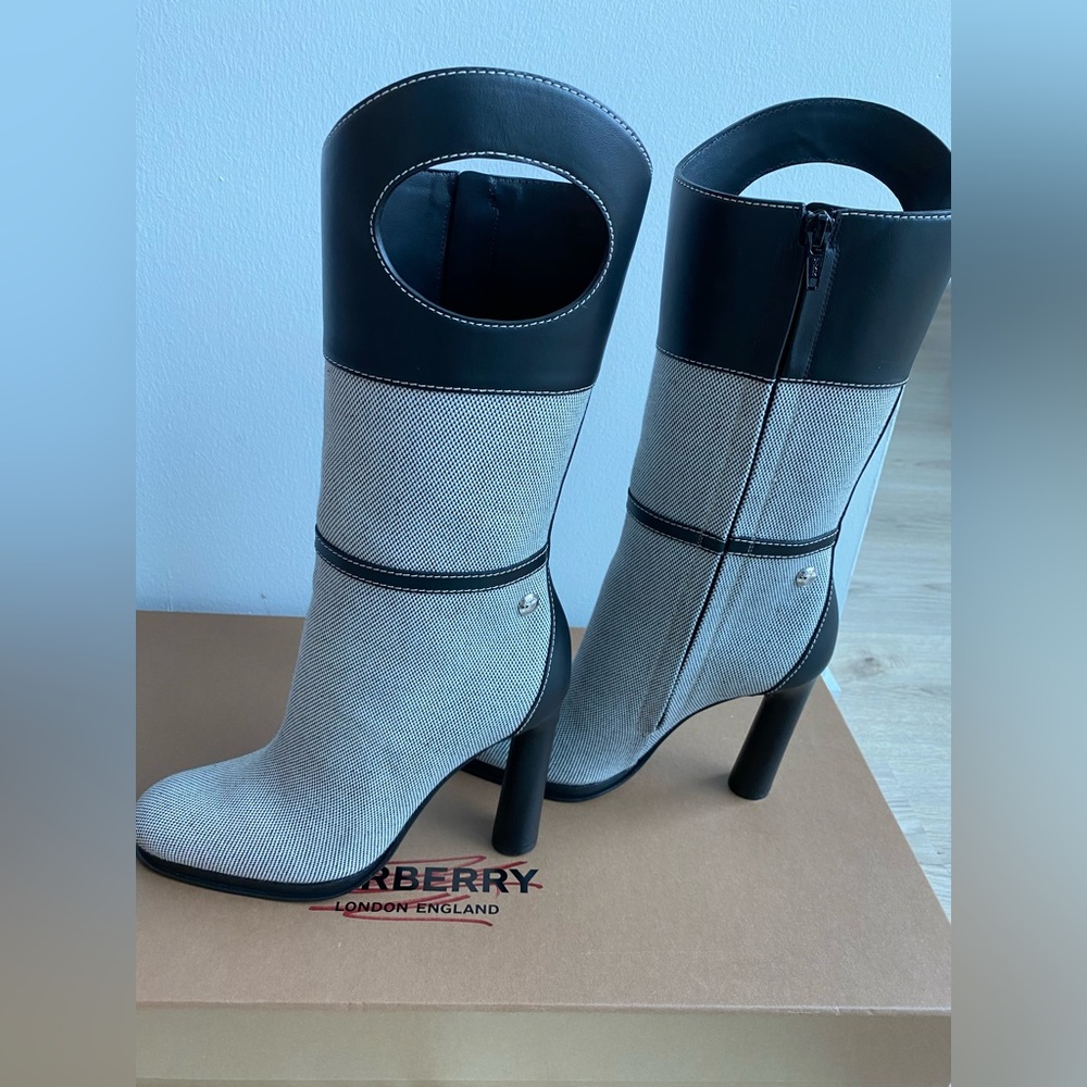 Burberry Porthole Detail Canvas Leather Boots. New in box. Size 37